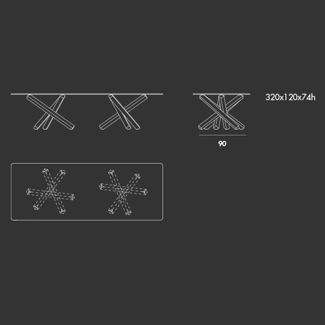 Aikido Two Bases Table by Sovet, size drawing: Rectangular