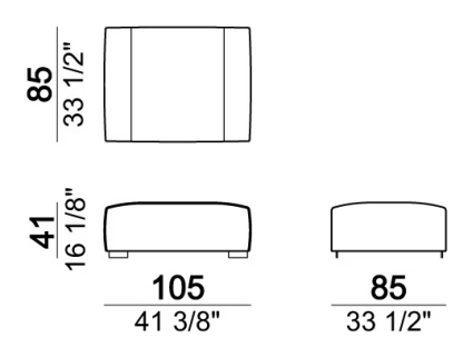 Atlas Sofa by Arketipo, size drawing: Pouf