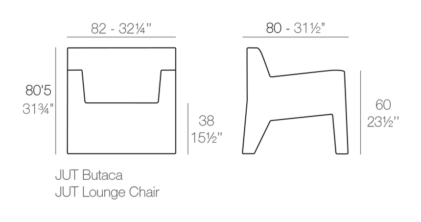Jut Lounge Chair by Vondom, size drawing