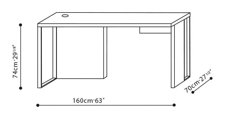 Time Desk by Camerich, size drawing: C05D1104+B52D1107+B51D1108