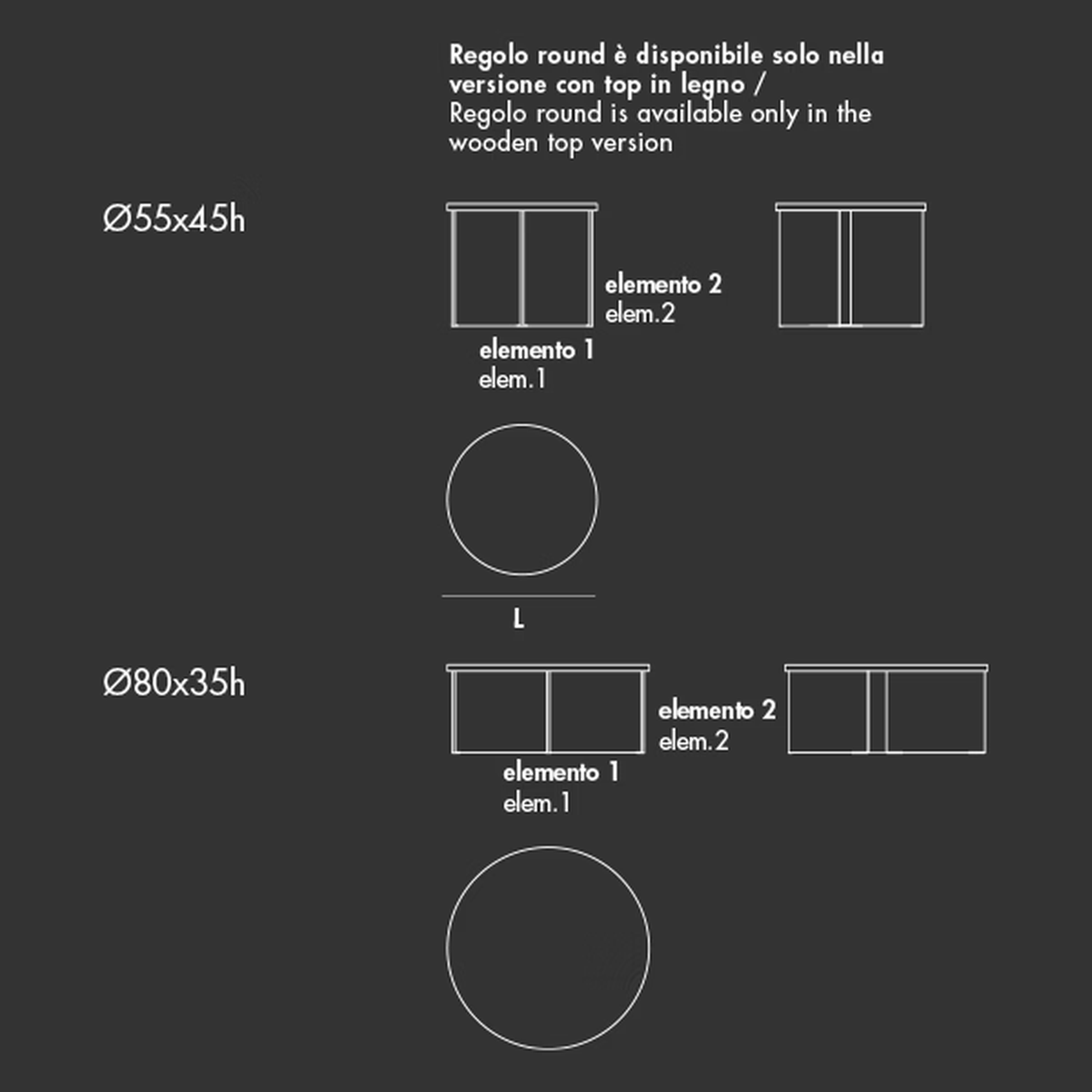 Regolo Round Coffee Table by Sovet, size drawing