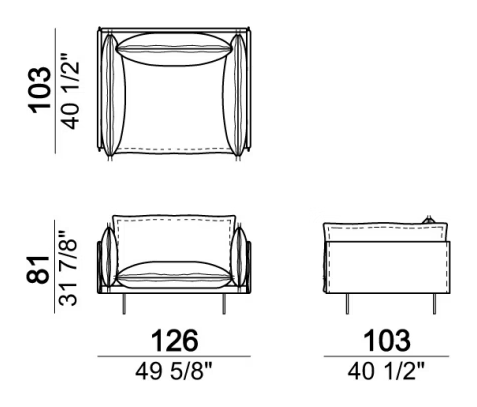 Auto-Reverse Sofa by Arketipo, size drawing: Armchair, back cushion 95 cm