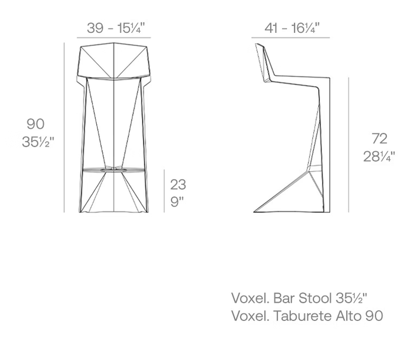 Voxel Bar Stool by Vondom, size drawing