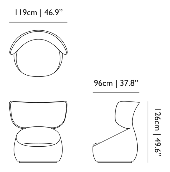 Hana Armchair by Moooi, size drawing: Wingback