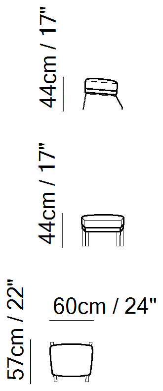 Clemmie Armchair by Natuzzi Italia: Pouf, outline drawing with sizes