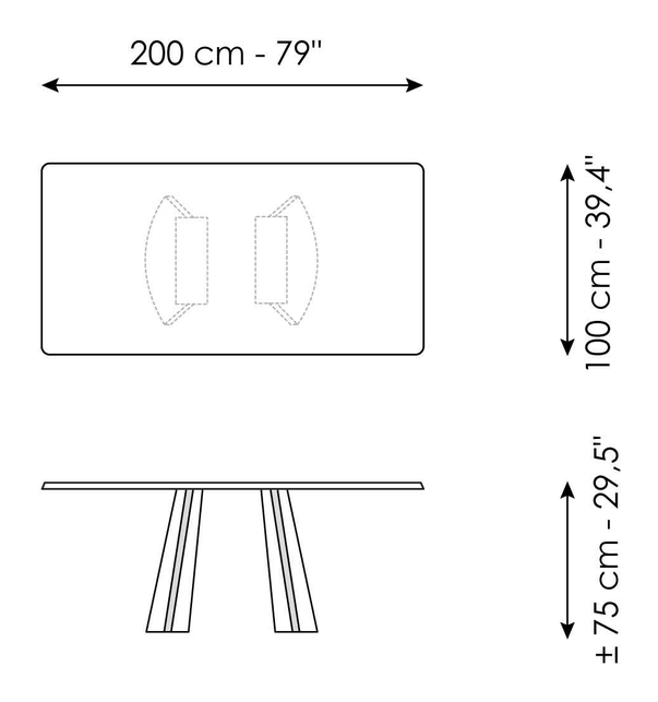 Torii Extendable Dining Table by Bonaldo, size drawing 3