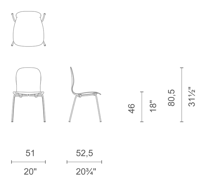 Tate Color Chair by Cappellini, size drawing: TC_1