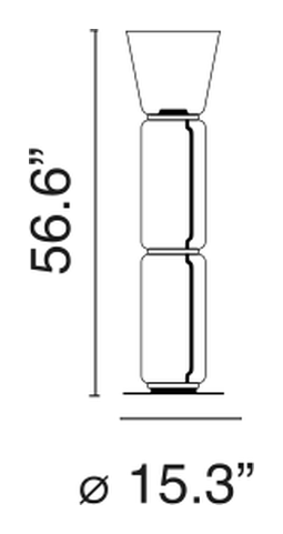 Noctambule Floor Lamp by Flos, size drawing: Noctambule Floor 2 High Cylinder Cone Small Base