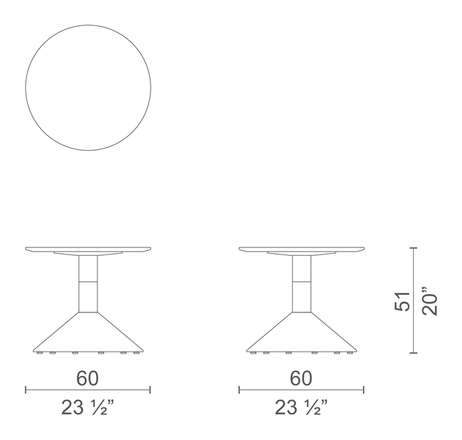 Lud'o Table by Cappellini, size drawing: LUT2O