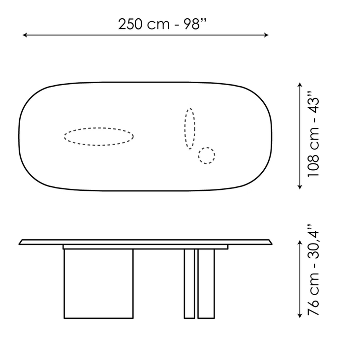 Padiglioni Dining Table by Bonaldo, size drawing 2