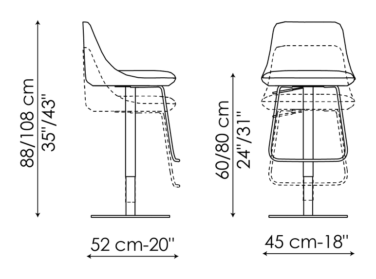 Itala Too Stool by Bonaldo, size drawing: Itala too - swivel base