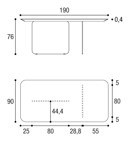 Air Soft Table by Lago, size drawing: 2205W