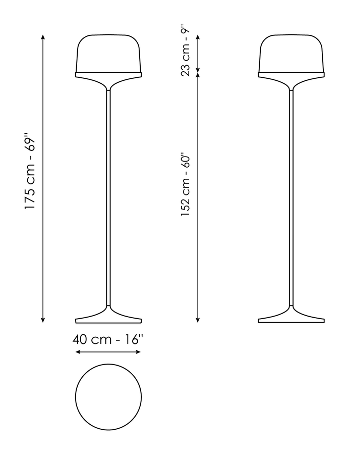 Pin Floor Lamp by Bonaldo, size drawing