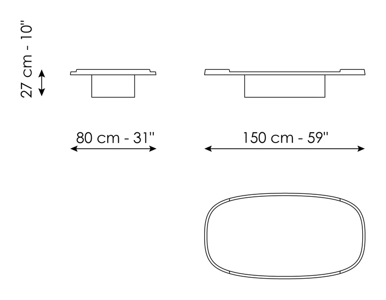 Gem Coffee Table by Bonaldo, size drawing: Gem low