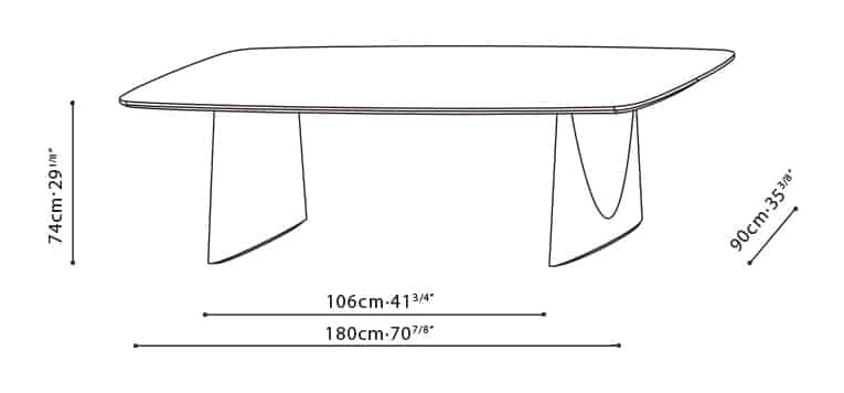 Olive Dining Table by Camerich, size drawing: C05H0901