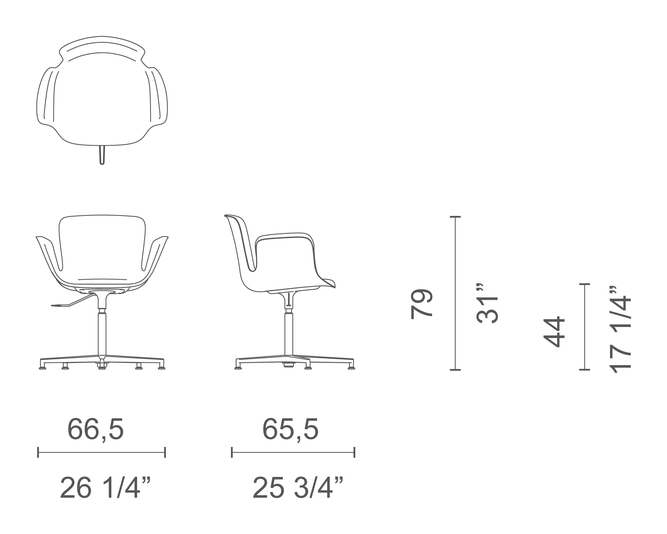 Juli Soft Chair by Cappellini, size drawing: JUS5H