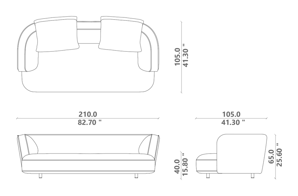 Alma Sofa 210 by Talenti, size drawing