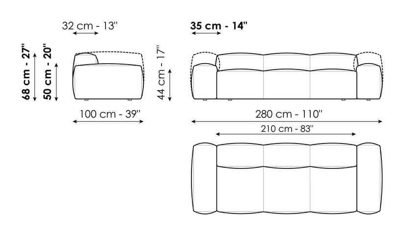Peanut B. Modular Sofa by Bonaldo, size drawing: Sofa