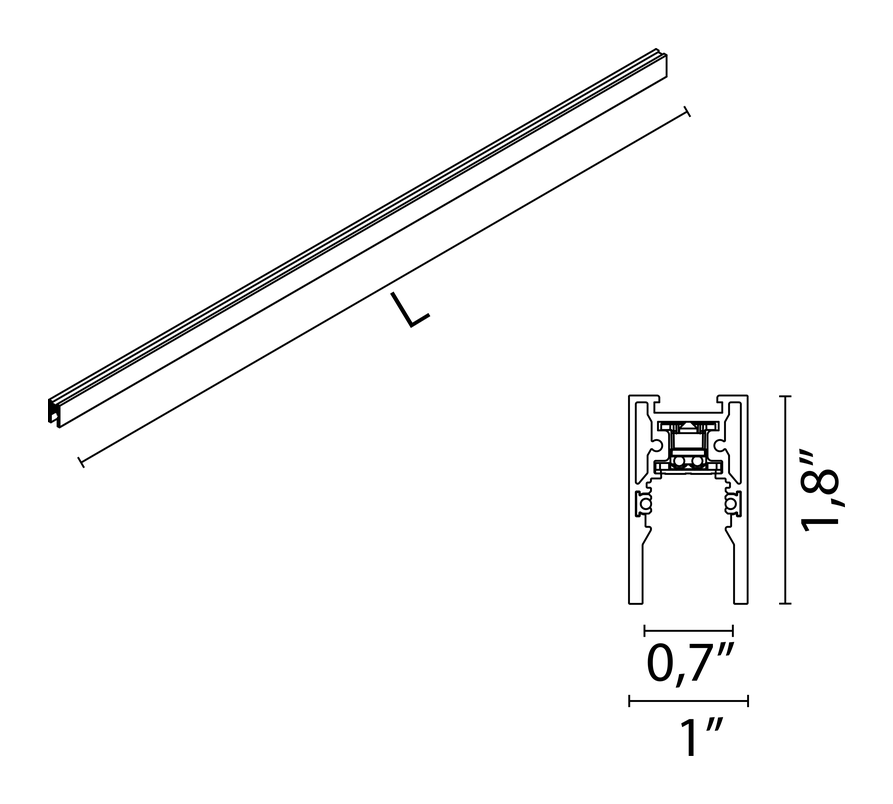The Tracking Magnet Suspension Down Track by Flos, size drawing: The Tracking Magnet Surface/Suspension Profile