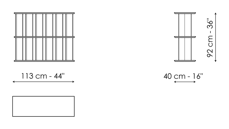 Dogma Bookshelf by Bonaldo, size drawing: Dogma 113 x H 92