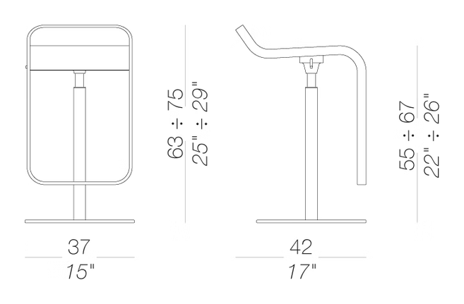 Lem S79 Height-Adjustable Stool, Coated Lift by LaPalma, size drawing