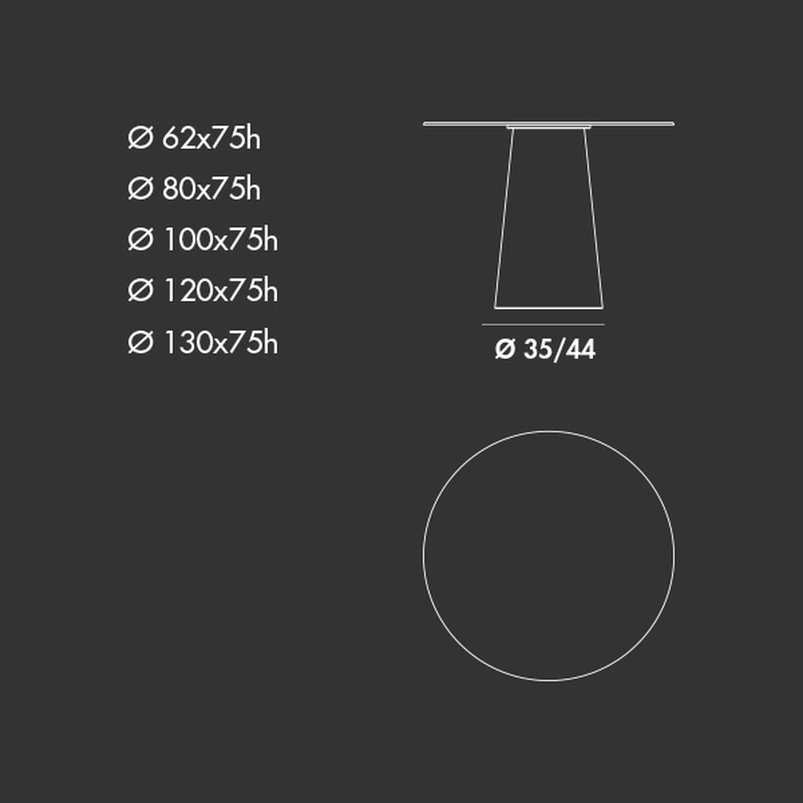 Totem Dining Table by Sovet, size drawing: Round