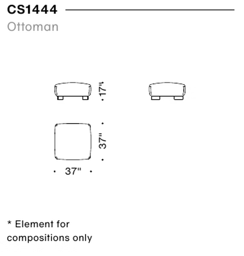 Cuadra-Soft Edge Sofa by Moroso, size drawing: Ottoman