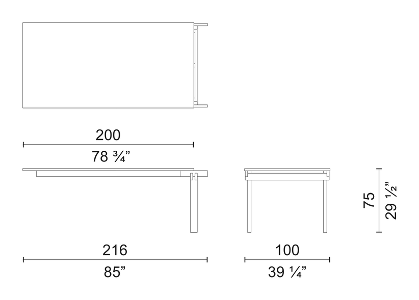 Mathare Table by Cappellini, size drawing: MTRC3