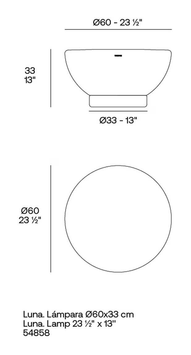 Luna Lamp by Vondom, size drawing