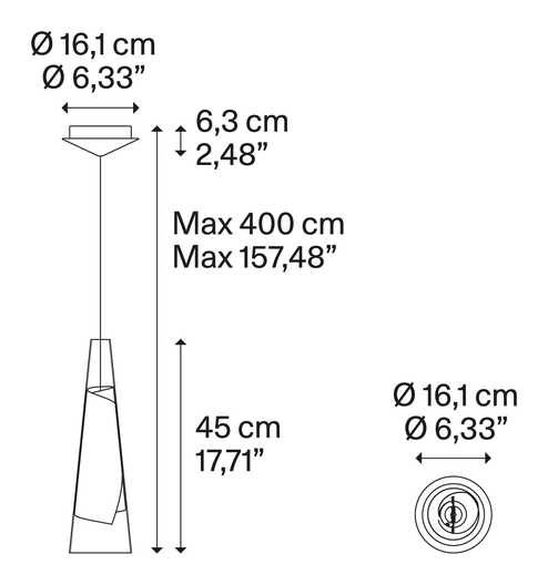 Cono di Luce Pendant Lamp by Lodes, size drawing: Cono di Luce small
