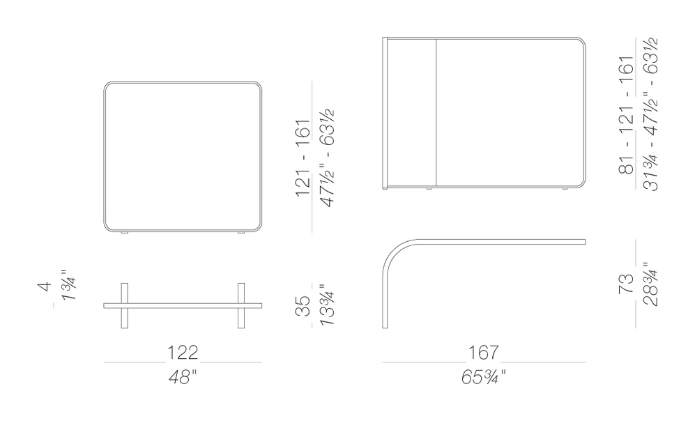 Screen Fabric Room Divider by LaPalma, size drawing