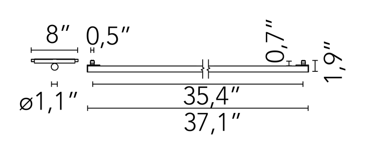 Infra-Structure Lighting System by Flos, size drawing: Blind Tube 900 mm