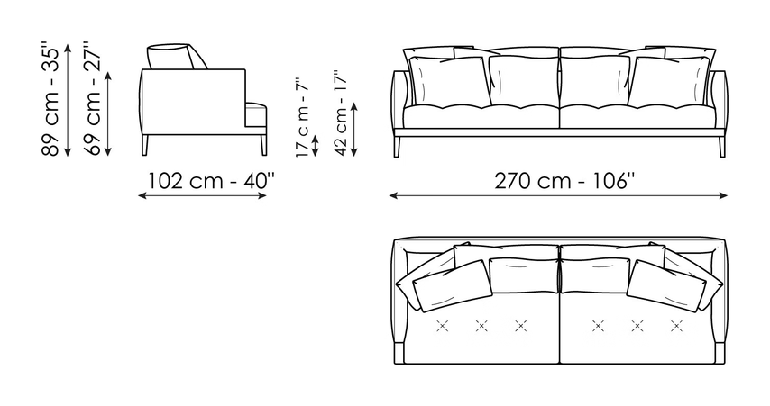 Soft Island Sectional by Bonaldo, size drawing: Sofa 270