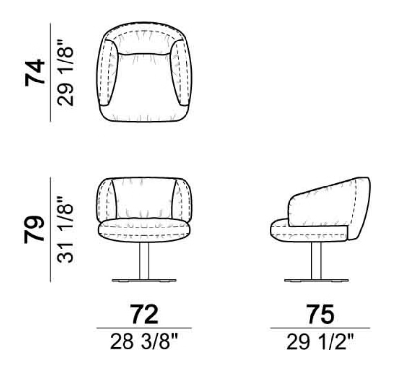 Warren Business Armchair by Arketipo, size drawing