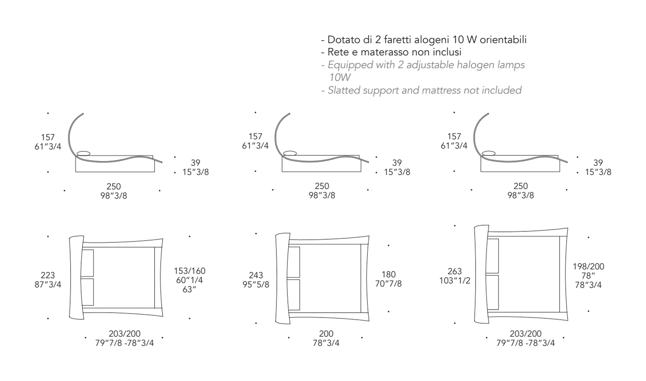 Mega Butterfly Letto Bed by Reflex, size drawing