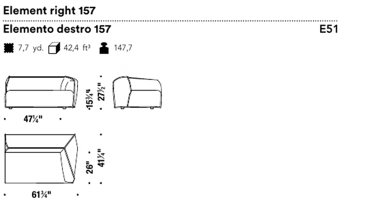 M.a.S.S.a.S. Sofa by Moroso, size drawing: Element right 157