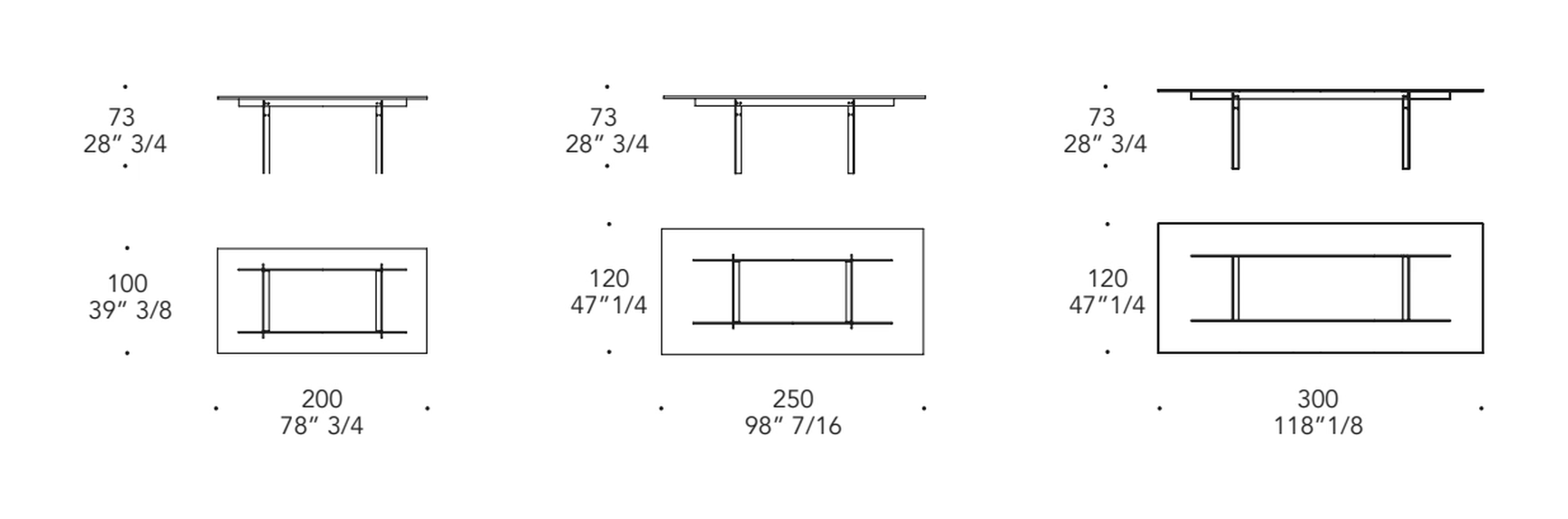 LL 72 Dining Table by Reflex, size drawing