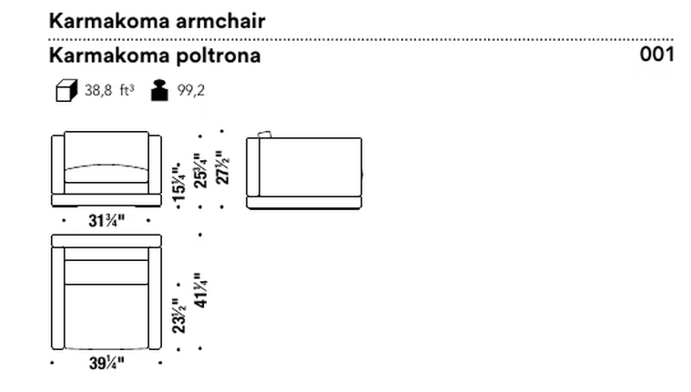 Karmakoma Armchair by Moroso, size drawing