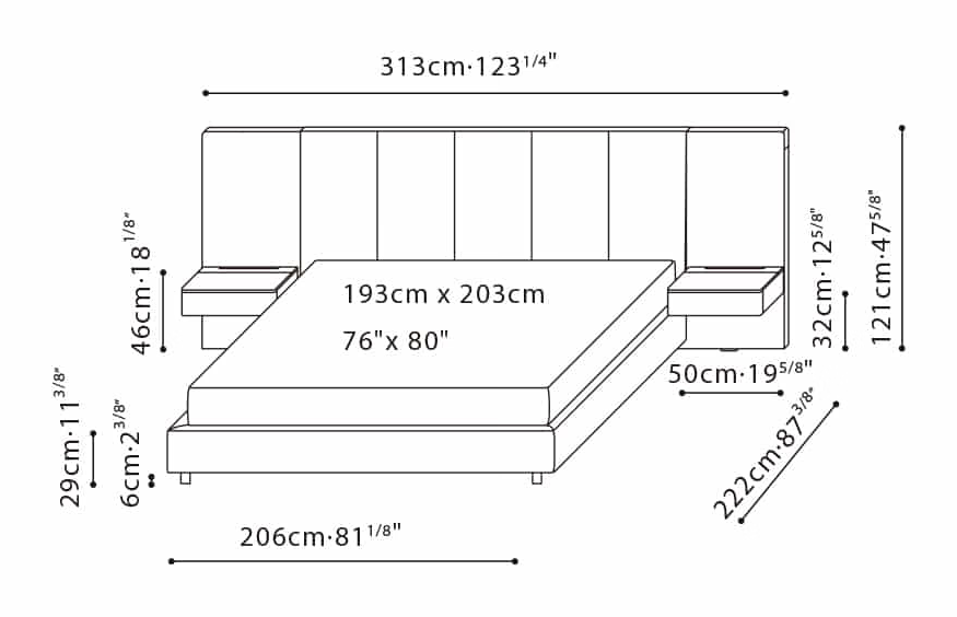Stratus Bed (Wide) by Camerich, size drawing: C03J0105 + 2xB32J0101 KING
