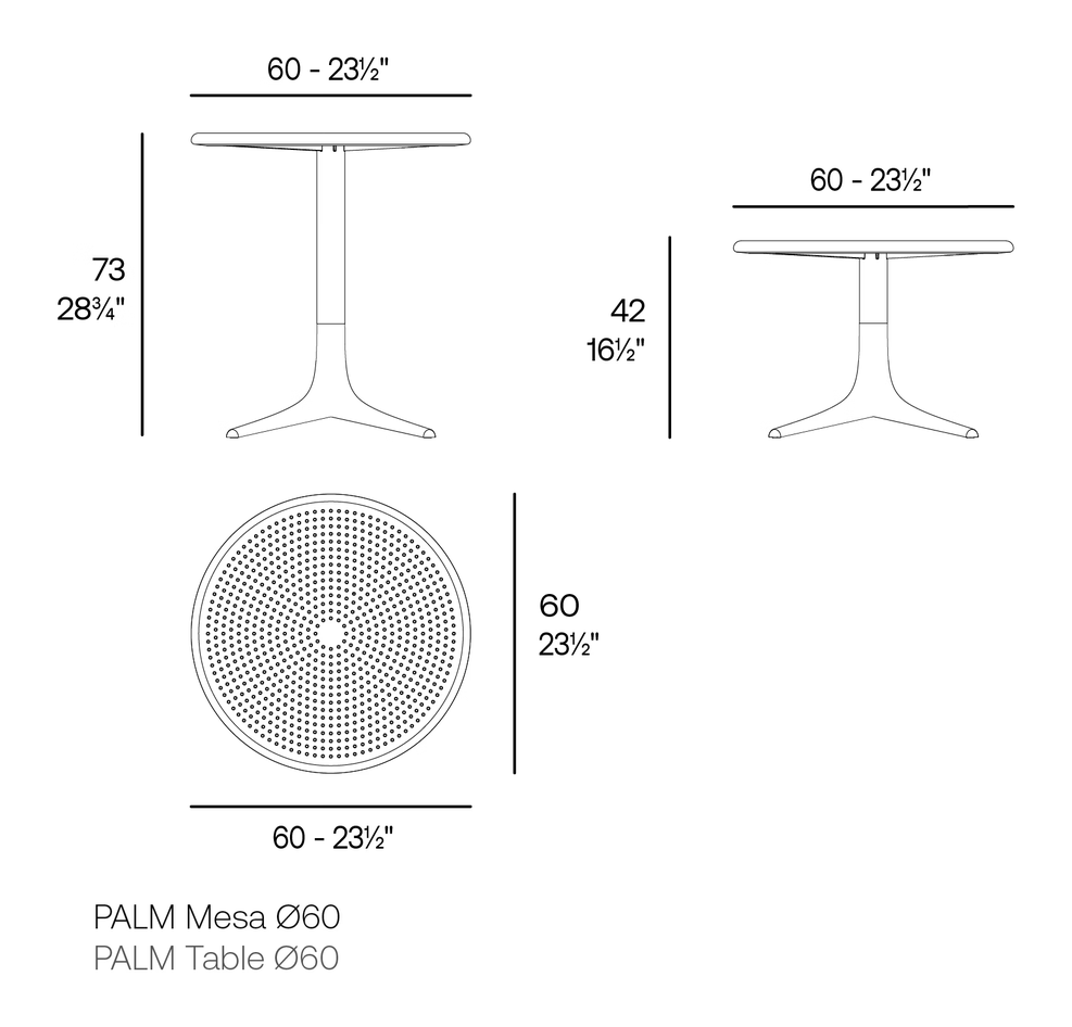 Palm Table Ø60 by Vondom, size drawing