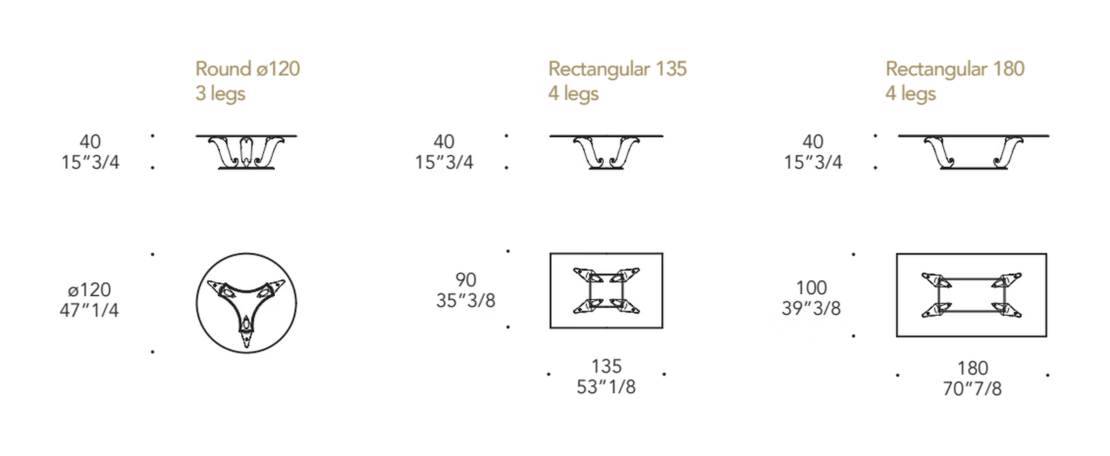 Casanova 40 Coffee Table by Reflex, size drawing