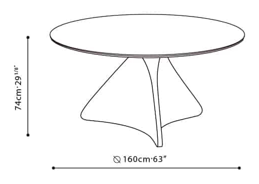 Spin Round Dining Table by Camerich, size drawing: C05H1003(Top)+B51H1003(Base)