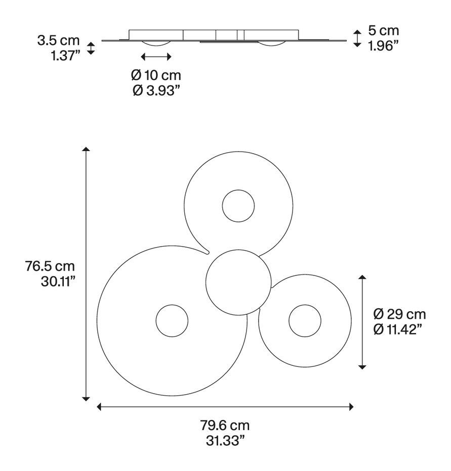 Bugia Ceiling Lamp by Lodes, size drawing: Bugia Mega