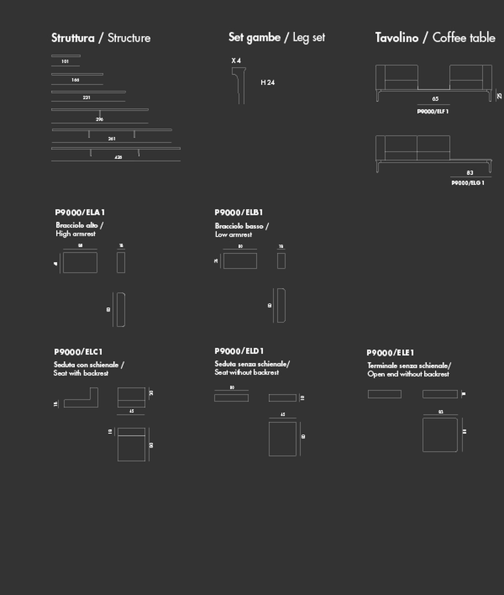 Slim Sofa by Sovet, size drawing: Elements