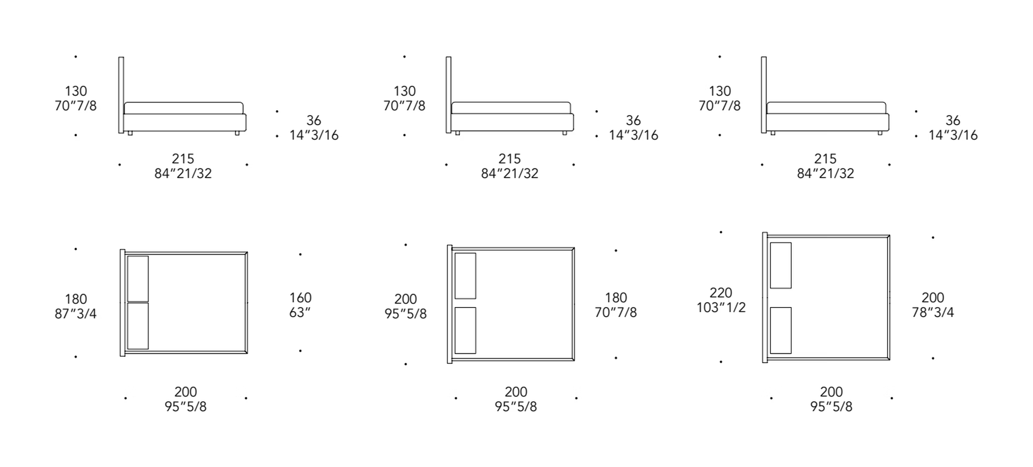 Oh Letto Bed by Reflex, size drawing