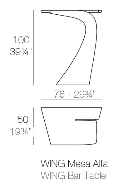 Wing Bar Table 50 × 76 × 100 by Vondom, size drawing