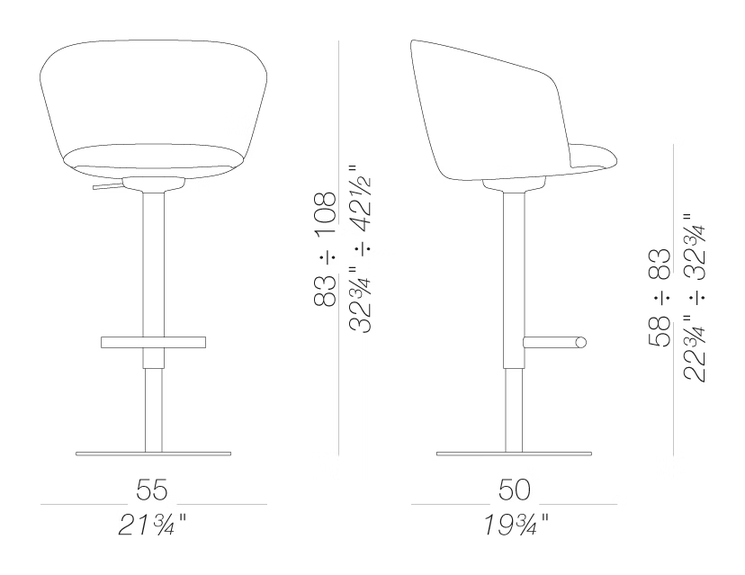 Glove S471 Stool by LaPalma, size drawing