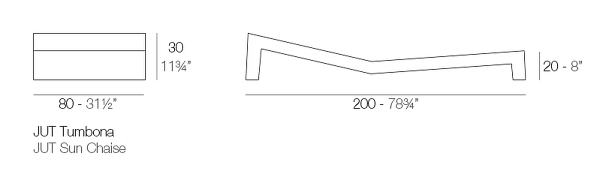 Jut Chaise Lounge by Vondom, size drawing