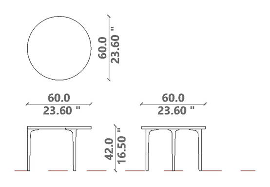 Soul Coffee Table by Talenti, size drawing: Ø 60 × H 42