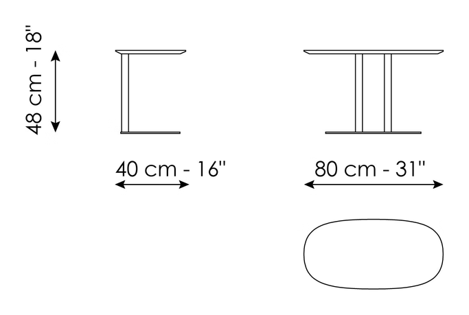Isabey Coffee Table by Bonaldo, size drawing: Isabey 80 x 40